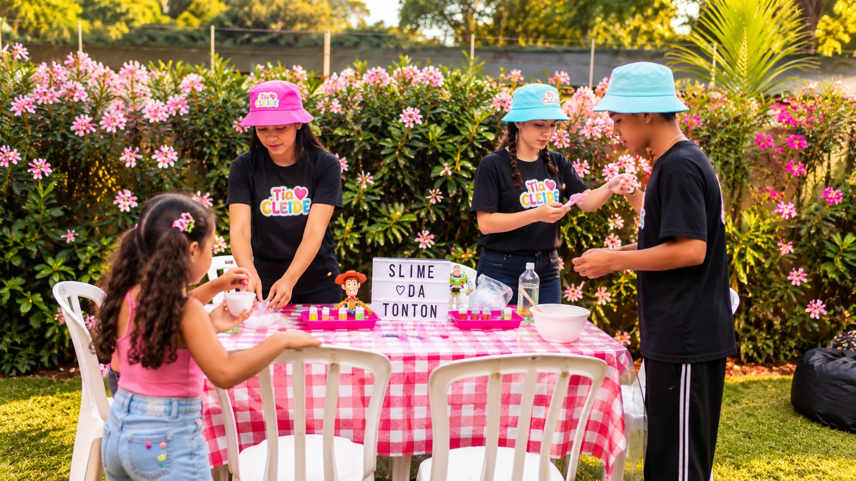 Família celebrando aniversário no jardim