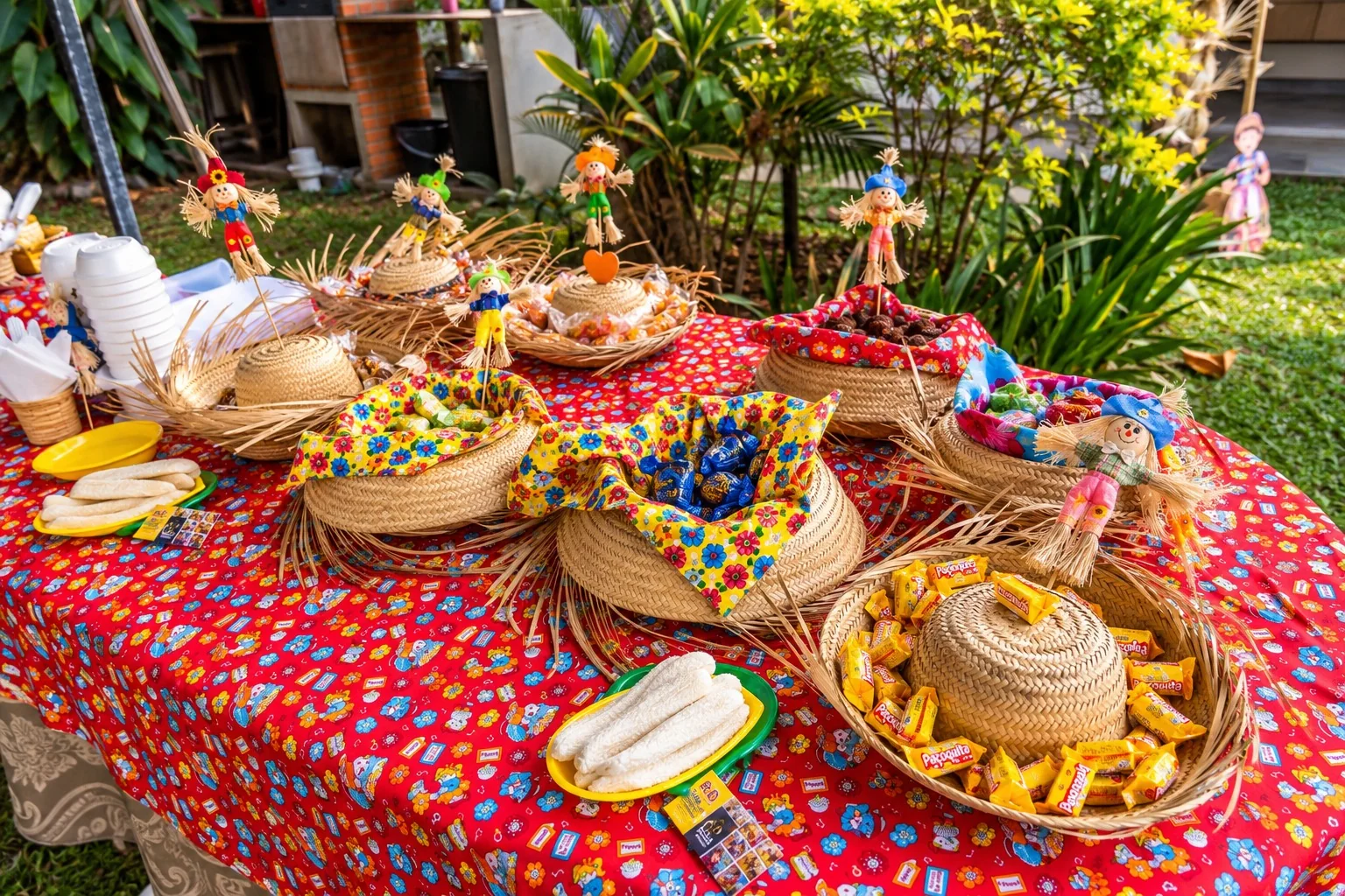 Comidas típicas servidas no jardim