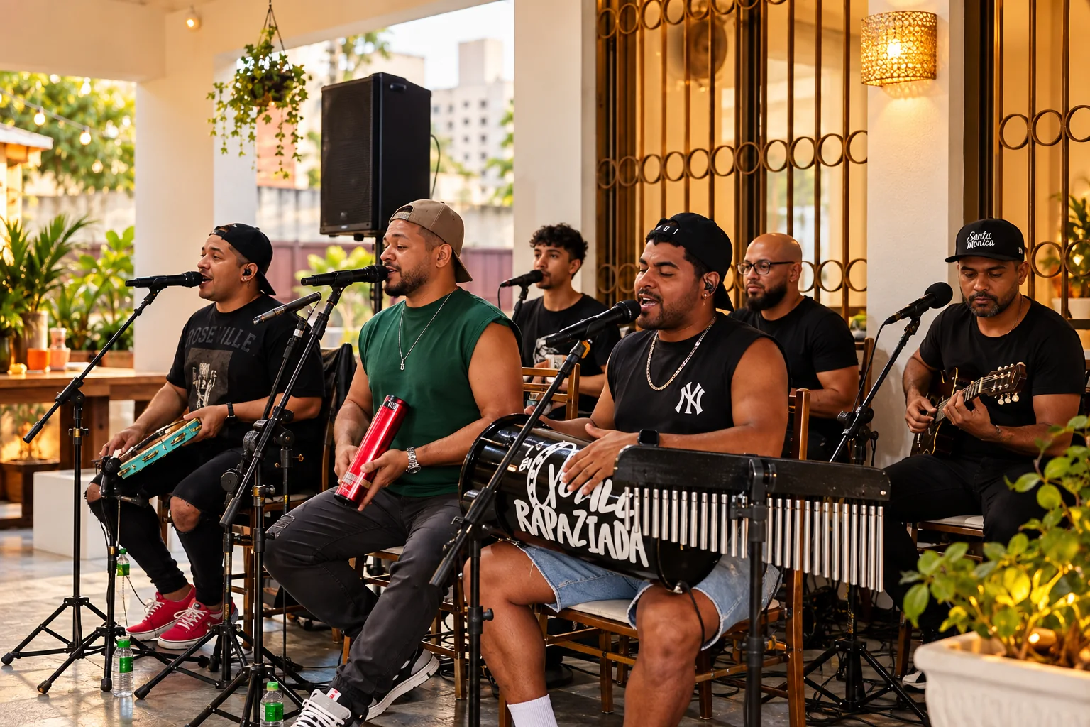 Músicos se apresentando em celebração na Casa