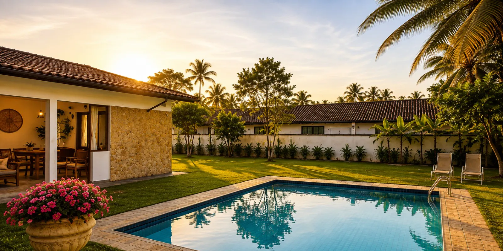 Piscina, jardim e varanda da Casa Soul Sol