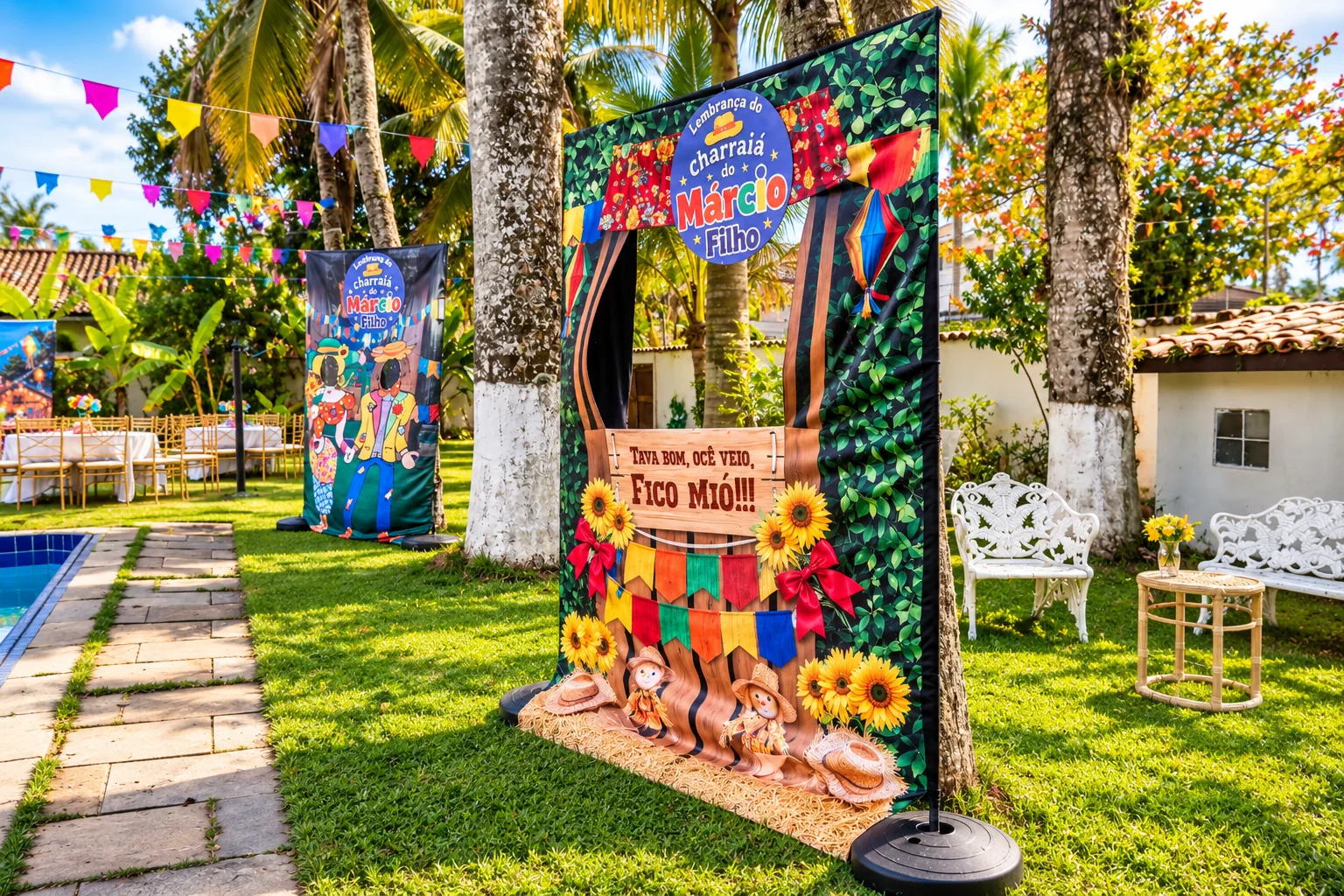 Portal decorado para festa junina no jardim